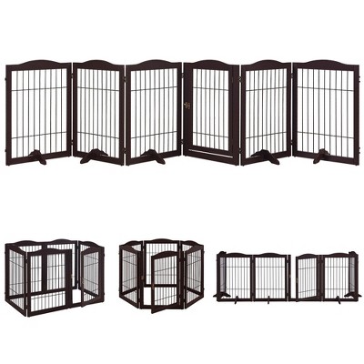 unipaws Pet Playpen with Wood and Wire 6 Panels, Espresso