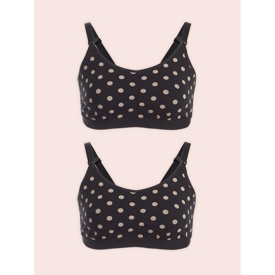 Leading Lady Women's The Blake - Gathered-Front Comfort Nursing Bra 2-Pack (4048-2pk) Black with Tan Dot 2PK 2X