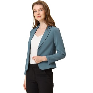 INSPIRE CHIC Women's Open Front Office Long Sleeve Lightweight Printed Floral Crop Suit Blazer - 1 of 4