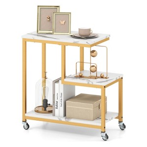 Costway 1/2 PCS Modern G-Shaped End Table Home 3-Tier Side Table with Storage Shelves Accent Table Gray/White/Brown - 1 of 4