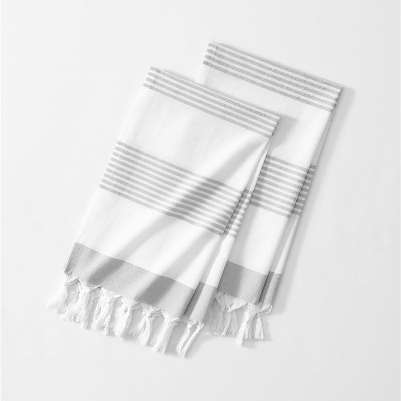 Boho Harper Stripe Knotted Tassel Hand Towels Set of 2 - 16" x 30" - Elrene Home Fashions, 1 of 5