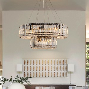 LLHZSY 2-Tiers  8+4 Lights Crystal Pendant Chandelier for Dinning Room Living Room-26" - Black - 1 of 4