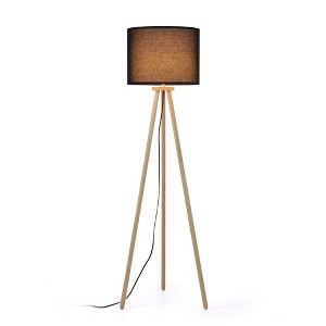 HBEZON 61'' Tripod Floor Lamp, Modern Rubber Wood Standing Lamp with Foot Switch for Living Room, Bedroom, Office - 1 of 4