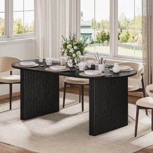 SpassWay 67"L*33.5"D Oval Oak Dining Table with Double Pedestal Kitchen Table with Solid Wood Base Seats 6 for Living Room Dining Room - 1 of 4