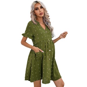 Clearlove Summer Dress Casual Lantern Sleeve V Neck Button Dress Swing Flowy Maternity Dresses - 1 of 4