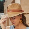 Women's Brown Faux Leather Band Straw Hat - Cupshe - 2 of 4