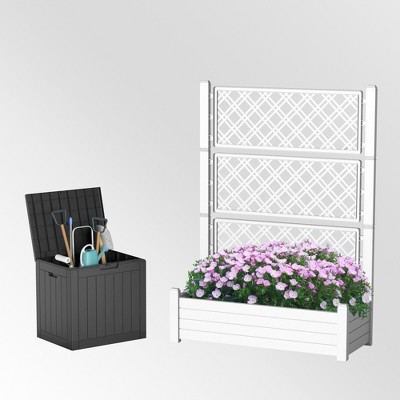Lirago White 31.5"x15.7"x28.3" Raised Garden Bed and Deck Box Combo 78L Outdoor Planting Set for Yard and Patio