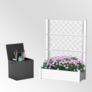 Lirago White 31.5"x15.7"x28.3" Raised Garden Bed and Deck Box Combo 78L Outdoor Planting Set for Yard and Patio - 1 of 4