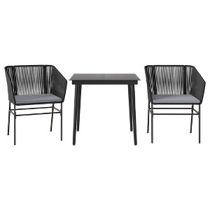 vidaXL Patio Dining Set with Cushions Table and Chairs Set Poly Rattan Glass - Black 31.5" x 31.5" x 29.1" 2 Items - 1 of 4
