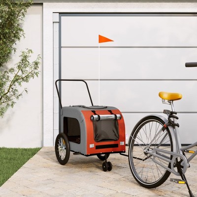 vidaXL Pet Bike Trailer Orange and Gray Oxford Fabric and Iron 24.8" x 47.6" x 25.6"