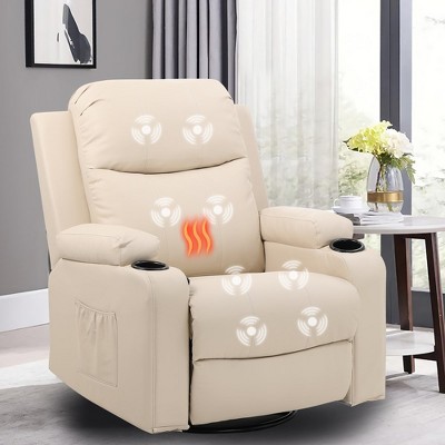 Image of COMHOMA MOM FRIENDLY  Swivel Rocker Nursery Recliner Chair with Massager & Heated, BEIGE