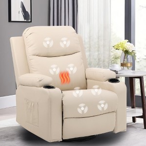 COMHOMA Swivel Rocker Recliner Chair with Heat and Massage, PU Leather Rocking Sofa Home Recliner for Living Room Home Theater Office - 1 of 4