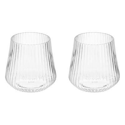Unique Bargains PET Stemless Lightweight Vertical Grain Wine Glasses Drinkware 14oz 2 Pcs