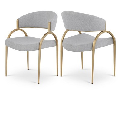 Meridian Furniture,Privet Linen Textured Fabric Dining Chair, Set of 2