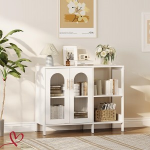 Storage Cabinet Sideboard Cabinet, Wooden Cabinet w/Adjustable Shelves, Glass Doors and Metal Handles - 1 of 4