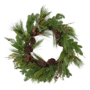 FONTOI 22 Inch Pine Wreath, Christmas Door Wreath Winter Wreaths for Front Door, Wall Holiday Decoration, Fall Porch Decor, Green, 22"* 22"*3.9" - 1 of 4