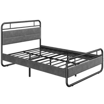 Yaheetech Metal Platform Bed Frame with Velvet Upholstered Headboard