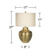 Franklin Iron Works Rustic Farmhouse Table Lamps 27" Tall Set of 2 Antique Brass Hammered Metal Cream Linen Drum Shade for Bedroom House - 4 of 4