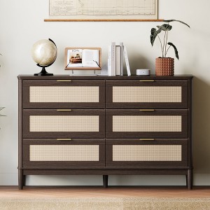 Modern Large Rattan Dresser with Deep Storage Drawers and Metal Pulls for Bedroom or Entryway - 1 of 4