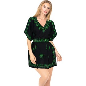 LA LEELA Women's Summer Holiday Beachwear Mini Bathing Suit Short Beach Dress Swimming Swimsuit Cover Ups Large-X-Large Black, Solid - 1 of 3
