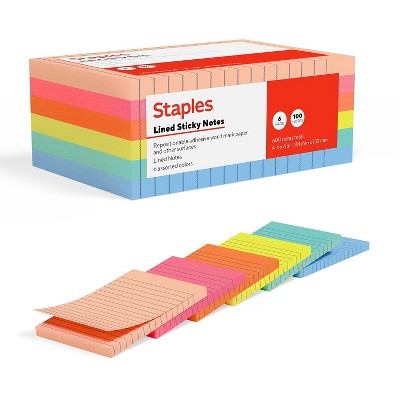 Staples Sticky Notes 4" x 6" Golden Hour Collection Lined 100 Sheets/Pad 6 Pads/Pack (ST62871)