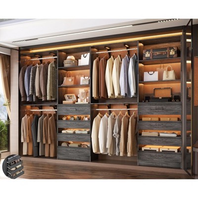 Aheaplus Closet System with 8 Drawers, Walk-in Wardrobe Organizer with 4 Hanging Rods