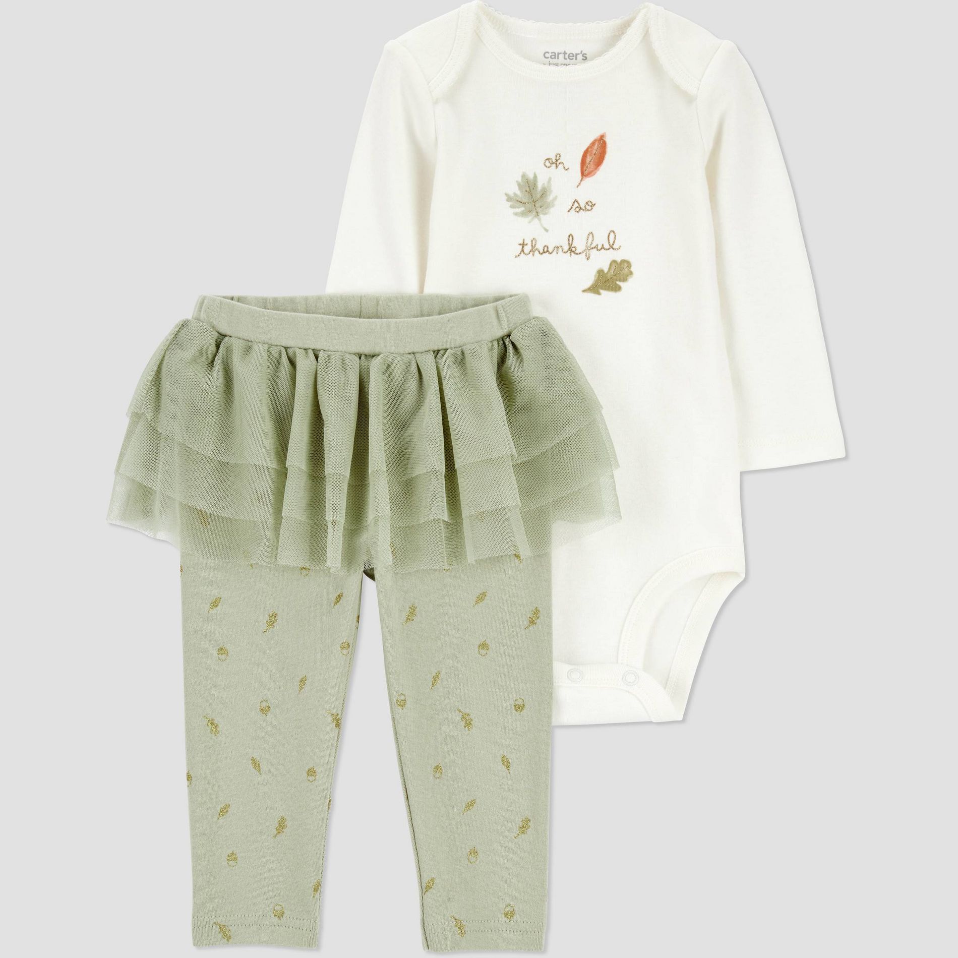 Carter's Just One You® Baby Girls' 2pc Thanksgiving Thankful Tutu Top & Bottom Set - Green