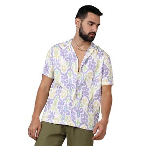 Campus Sutra Men Men's Lilac & Pale Yellow Ethnic Shirt - 1 of 3