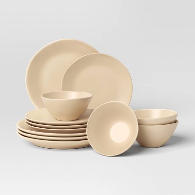 12pc Aralia Organic Coupe Dinnerware Set Beige - Threshold™