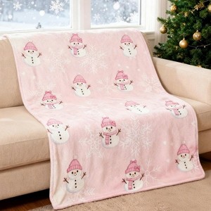Lomsoe Christmas Throw Blanket, Pink Snowman Christmas Decorations Winter Warm Flannel Throw Blanket Farmhouse Holiday Xmas Blankets. - 1 of 4