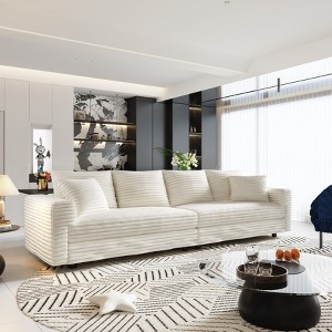 SeaCamel 102.4" Plush Corduroy 4-Seat Sofa - Comfy Cloud Couch, Deep Seat & Pillows, Convertible for Living Room/Bedroom - 1 of 4