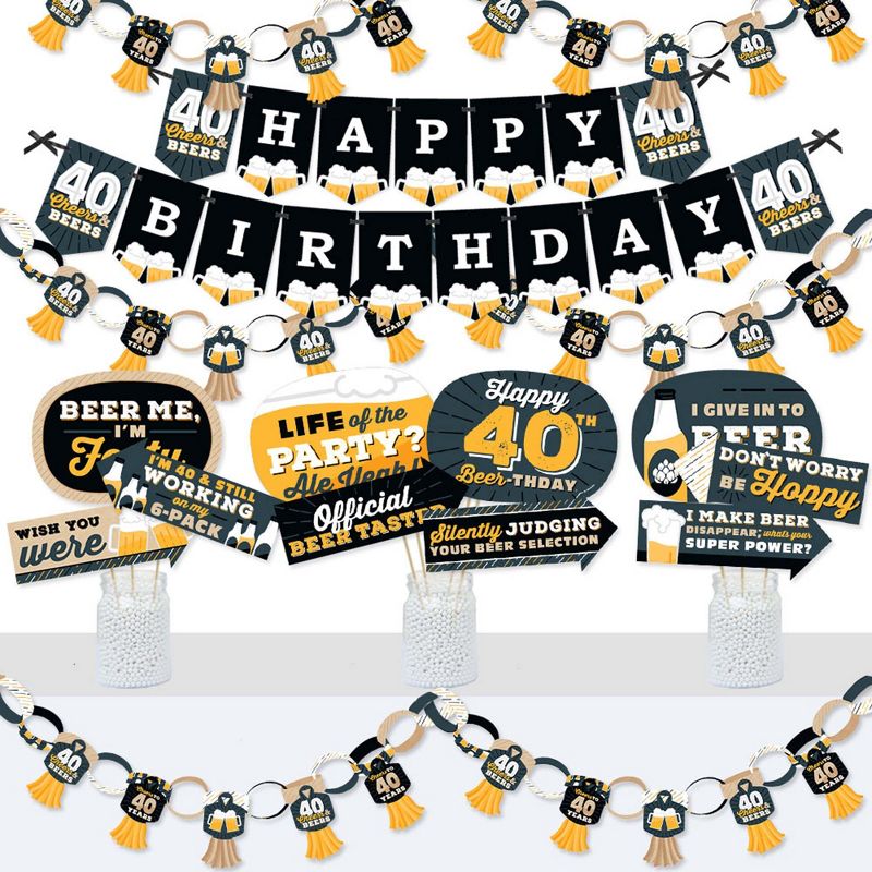 Big Dot of Happiness Cheers and Beers to 40 Years - Banner and Photo Booth Decorations - 40th Birthday Party Supplies Kit - Doterrific Bundle, 1 of 7