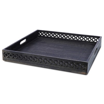 Rustic White Trellis Ottoman Decorative Tray