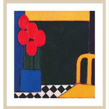 31" x 33" Tulips and Yellow Chair by Eithne Donne Wood Framed Wall Art Print - Amanti Art