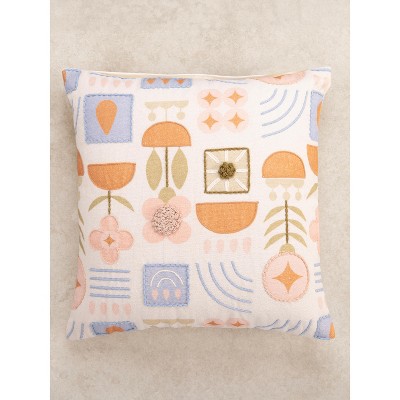 Junia 20"x20" Multicolor Cotton Throw Pillow with Whimsical Design
