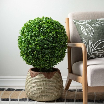 Green Plastic Boxwood Topiary in Black Pot, 27"