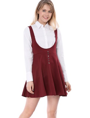 INSPIRE CHIC Women's Button Overalls Pinafore Suspenders Skirt