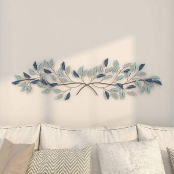 15" x 52" Metal Leaf Wall Decor with Gold Accent Blue - Olivia & May