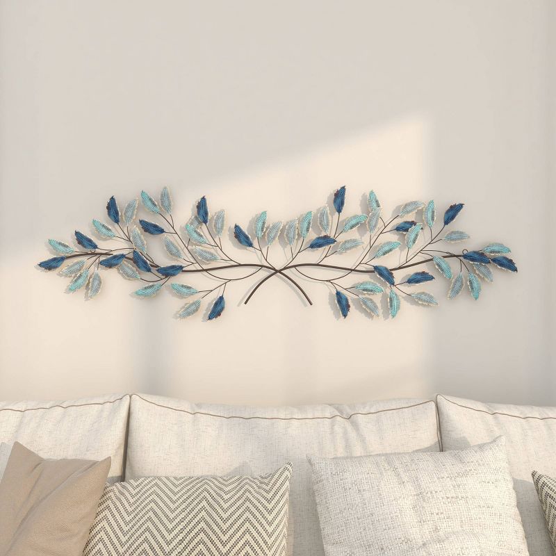 15&#34; x 52&#34; Metal Leaf Wall Decor with Gold Accent Blue - Olivia &#38; May, 1 of 18