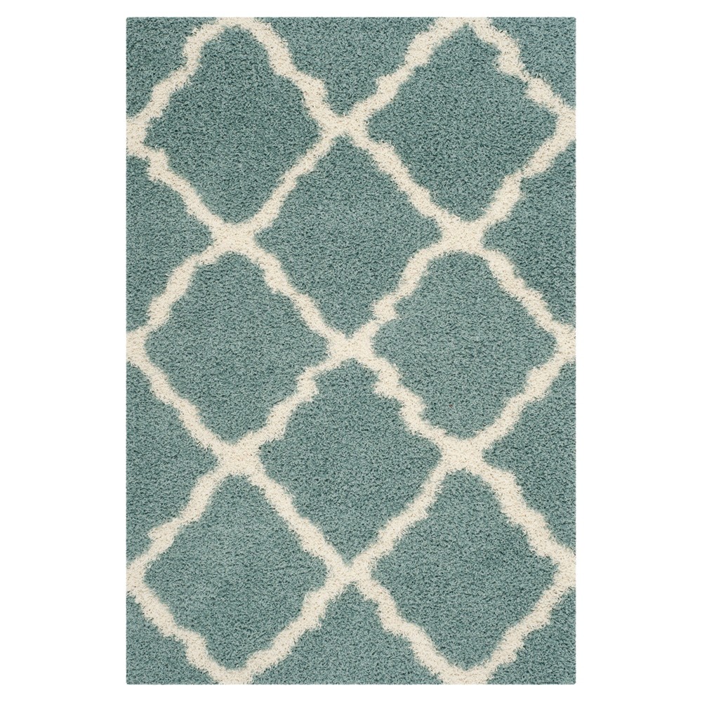 Seafoam/Ivory Geometric Shag/Flokati Loomed Area Rug - (5'1inx7'6in) - Safavieh