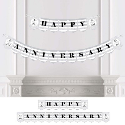 Big Dot of Happiness We Still Do - Wedding Anniversary Party Bunting Banner - Silver Party Decorations - Happy Anniversary