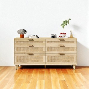 Mshliw 6 Drawer Rattan Dresser with Metal Handles and Wood Legs, Clothes Storage Cabinet for Bedroom, Living Room, or Hallway - 1 of 4