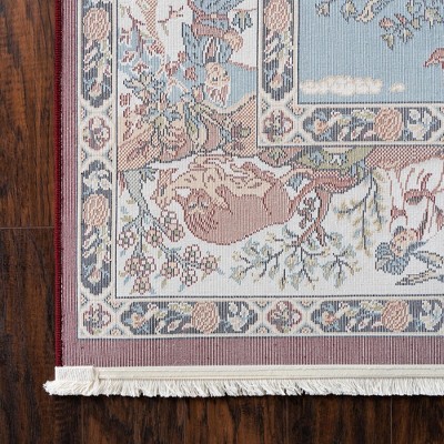 Burgundy and Tan Floral Synthetic Runner Rug