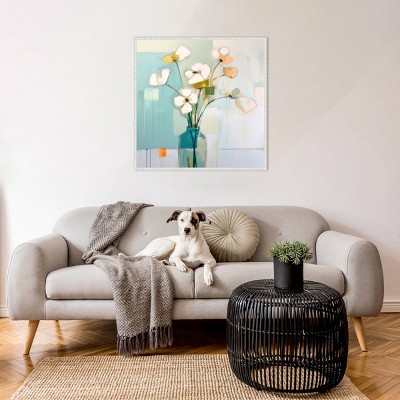 30"x30" Abstract Floral Canvas Art in White Floater Frame