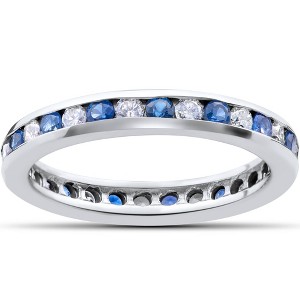 Pompeii3 1 1/2ct Diamond & Sapphire Eternity Ring 14K White Gold - 1 of 3