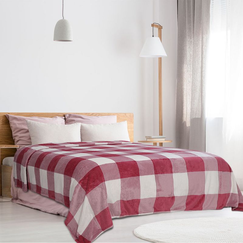 1 Pc 100% Microfiber Polyester Plaid Buffalo Checker Soft Fleece Sleeping Bed Blankets - PiccoCasa, 4 of 6