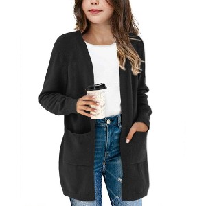 Clearlove Girls' Solid Color Knit Cardigan Long Sleeve Open Front Sweater with Pocket Cute Loose Fit Outerwear for Kids - 1 of 4