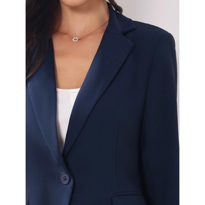 Женские пиджаки INSPIRE CHIC Women's Business Notched Collar Long Sleeve Front Pockets Work Office Suit Blazers Small Navy Blue — фото 4