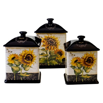 Certified International French Sunflowers Canisters - Set of 3 (56, 60, 96 oz.): Ceramic Kitchen Canister Set with Lids