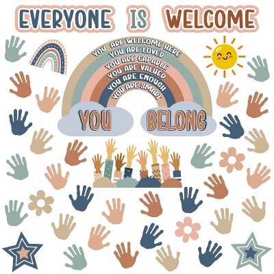 4E's Novelty 46 Pcs "Everyone is Welcome" Boho Classroom Bulletin Board Sets, Boho Welcome Bulletin